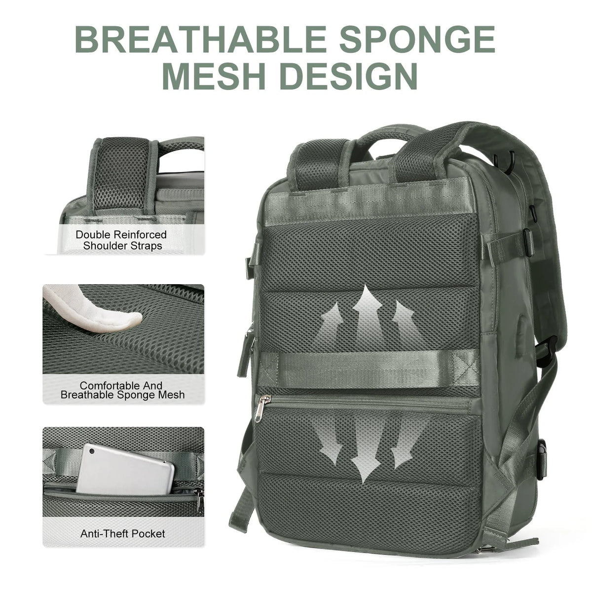 Laptop Backpack Water-Repellent Hidden Anti-Theft Pocket & USB Port