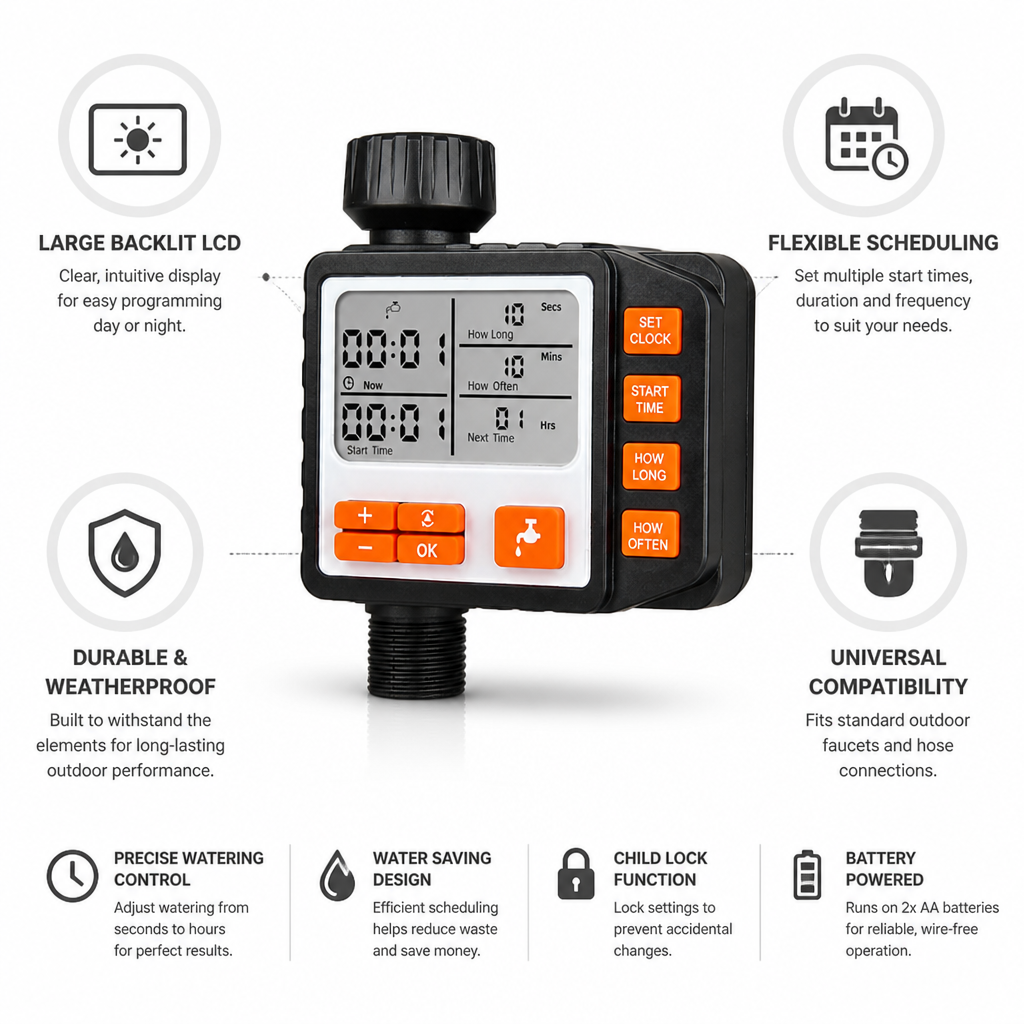 Large Backlit LCD Programmable Garden Hose Timer