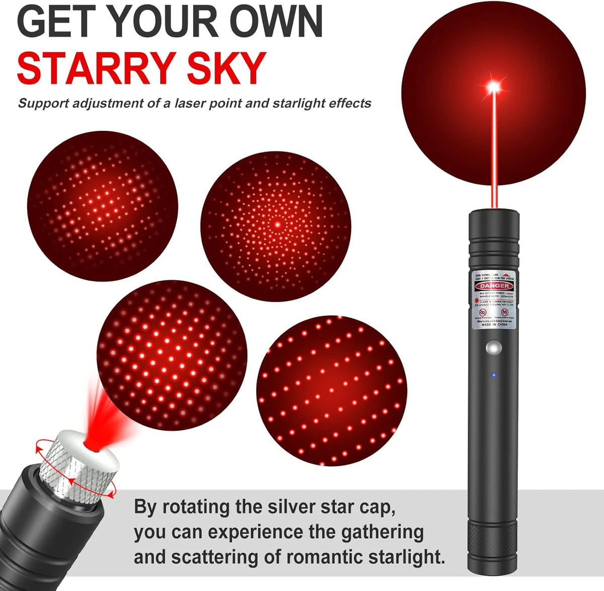 Laser Pointer Long-Range Starry & Focused USB Rechargeable