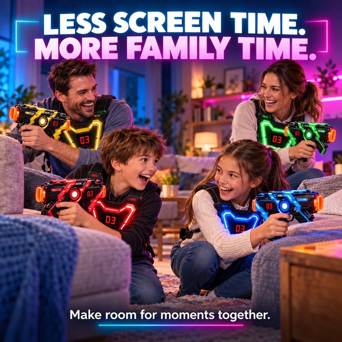 Laser Tag Set Infrared Blasters Illuminated Targets Sound & Vibration Feedback