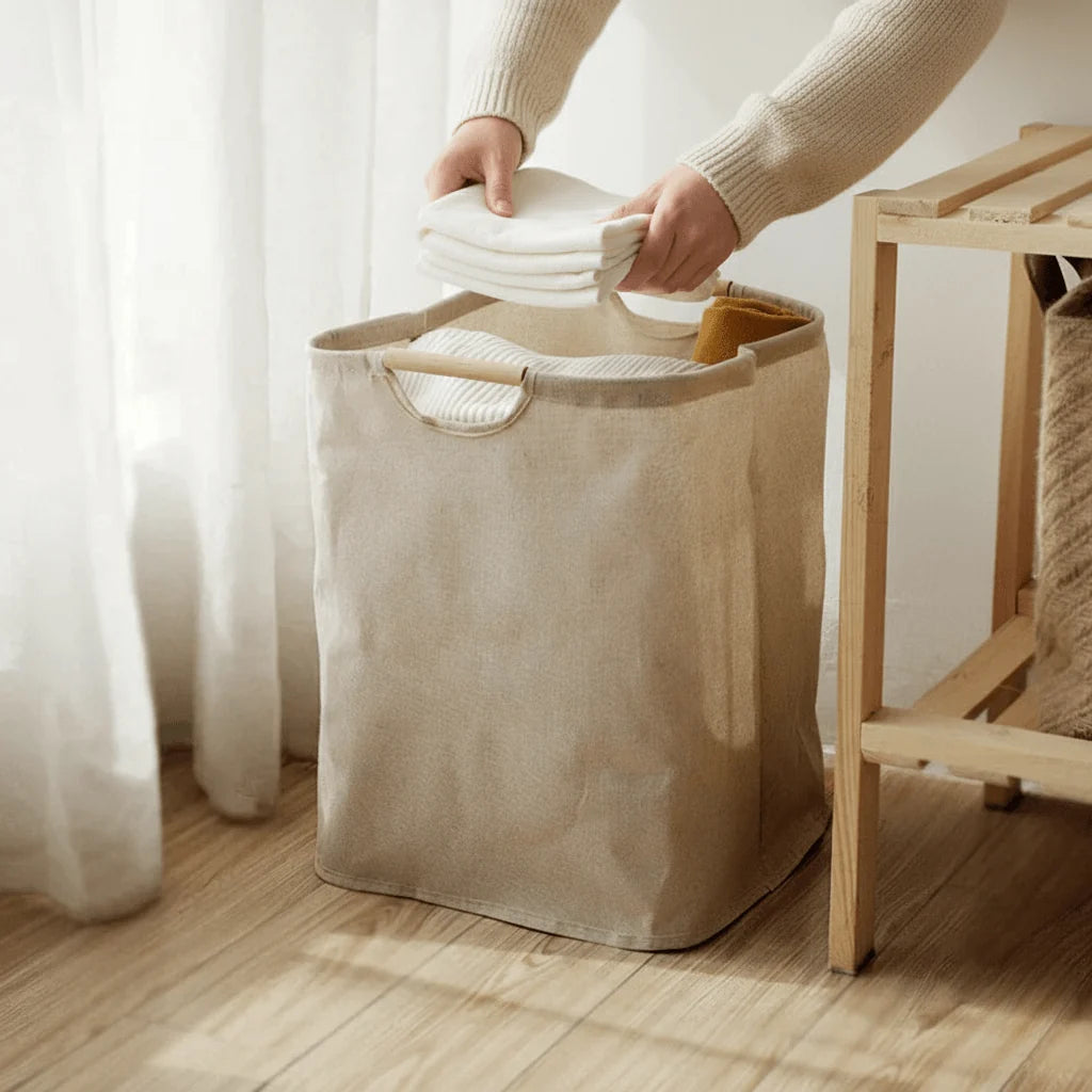Laundry Basket Cotton & Linen Foldable With Handles