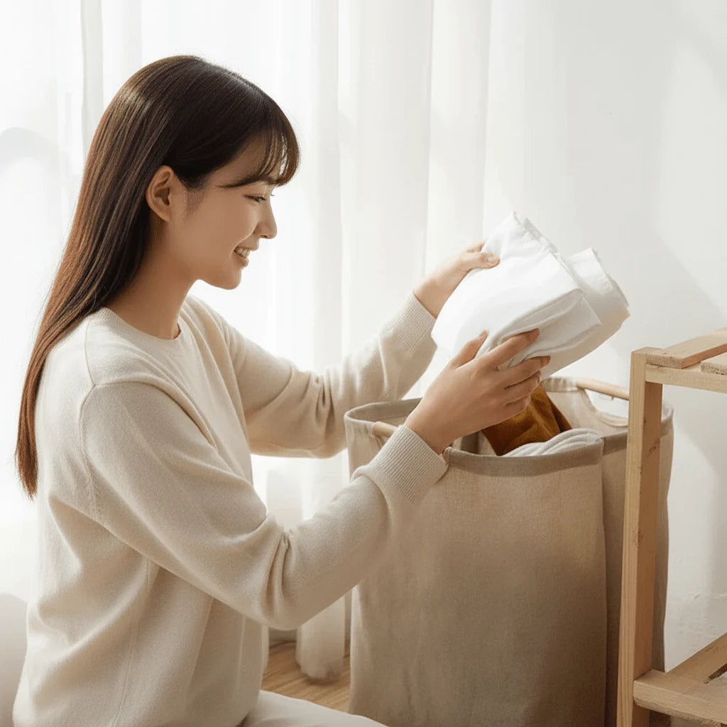 Laundry Basket Cotton & Linen Foldable With Handles