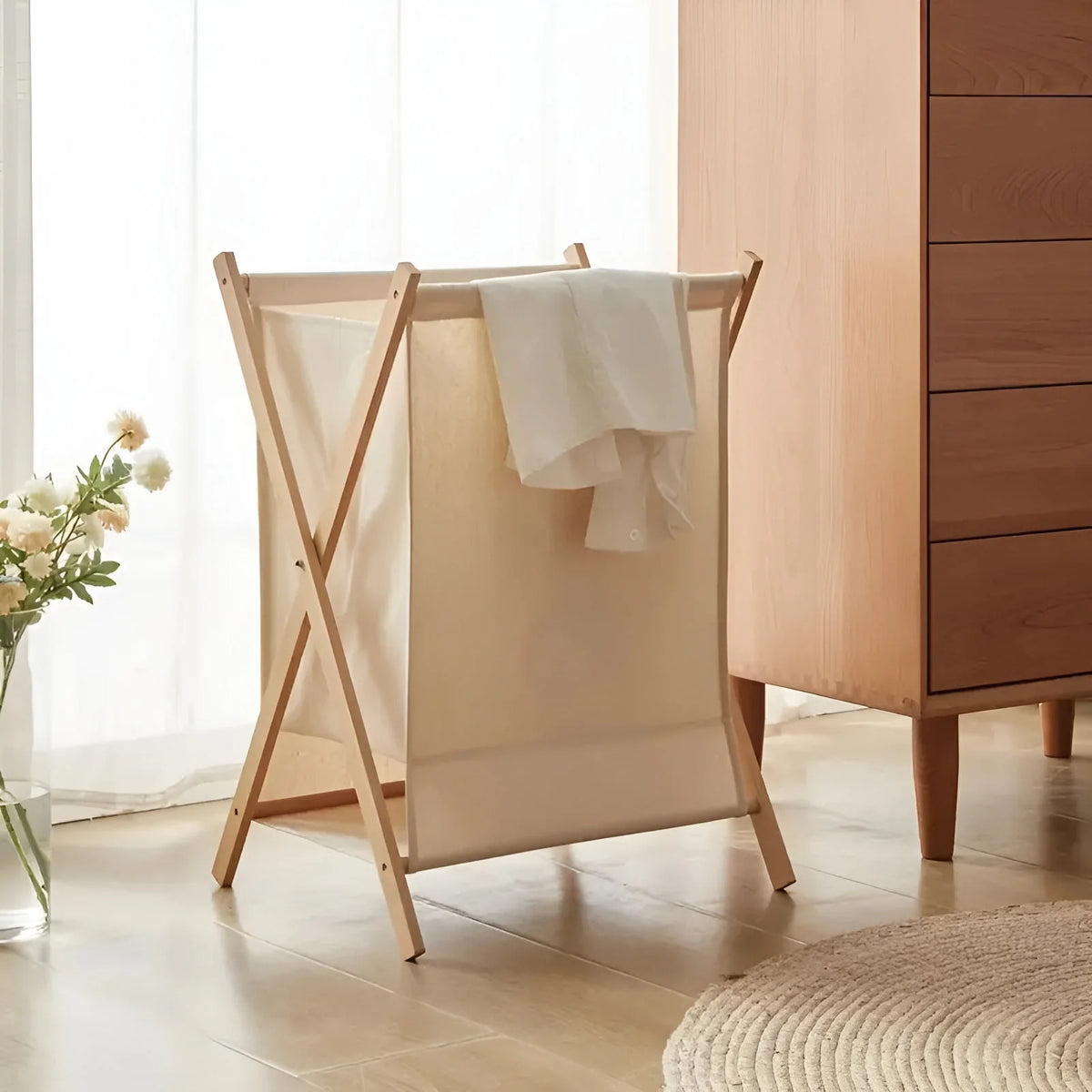 Laundry Basket Foldable Solid Wood Ventilated