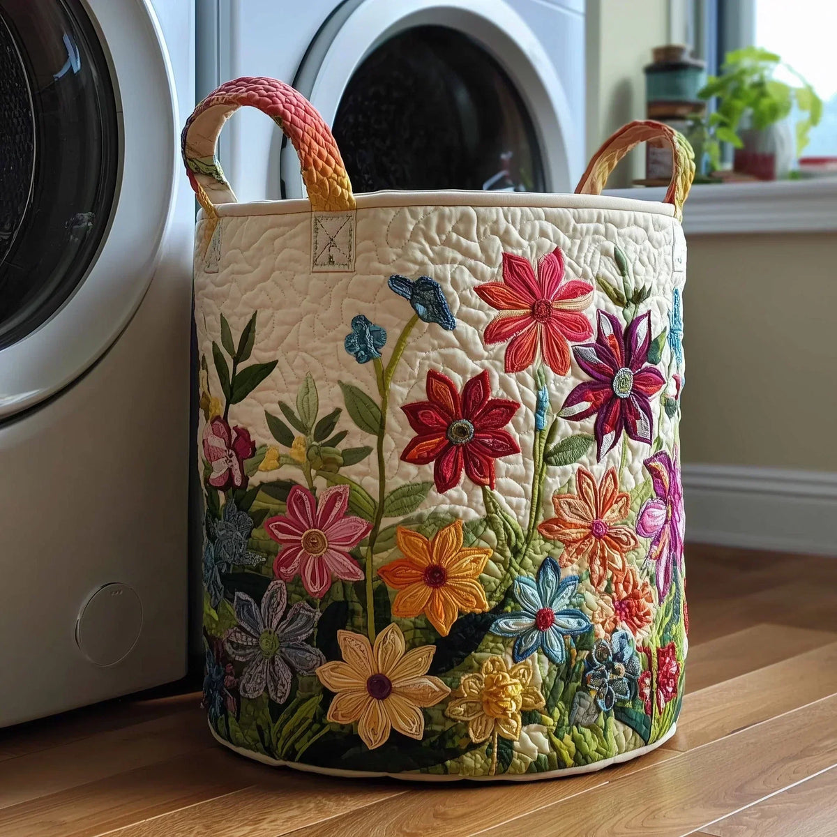 Laundry Basket Hand-Quilted Appliqué Reinforced Handles 15.9-Gallon Capacity