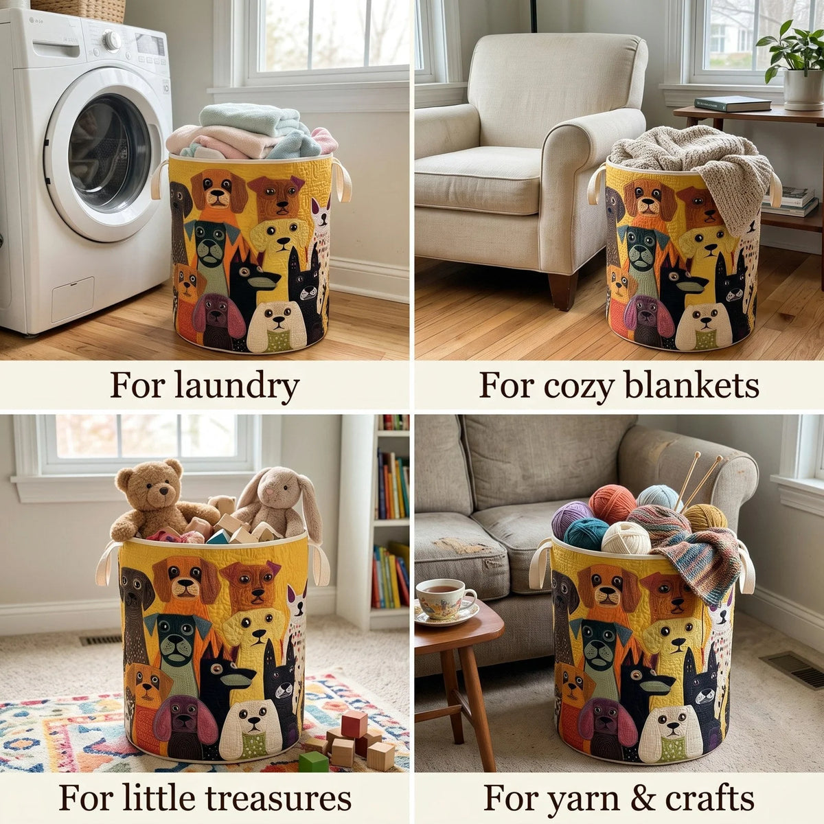 Laundry Basket Quilted Fabric Freestanding Foldable With Canvas Handles