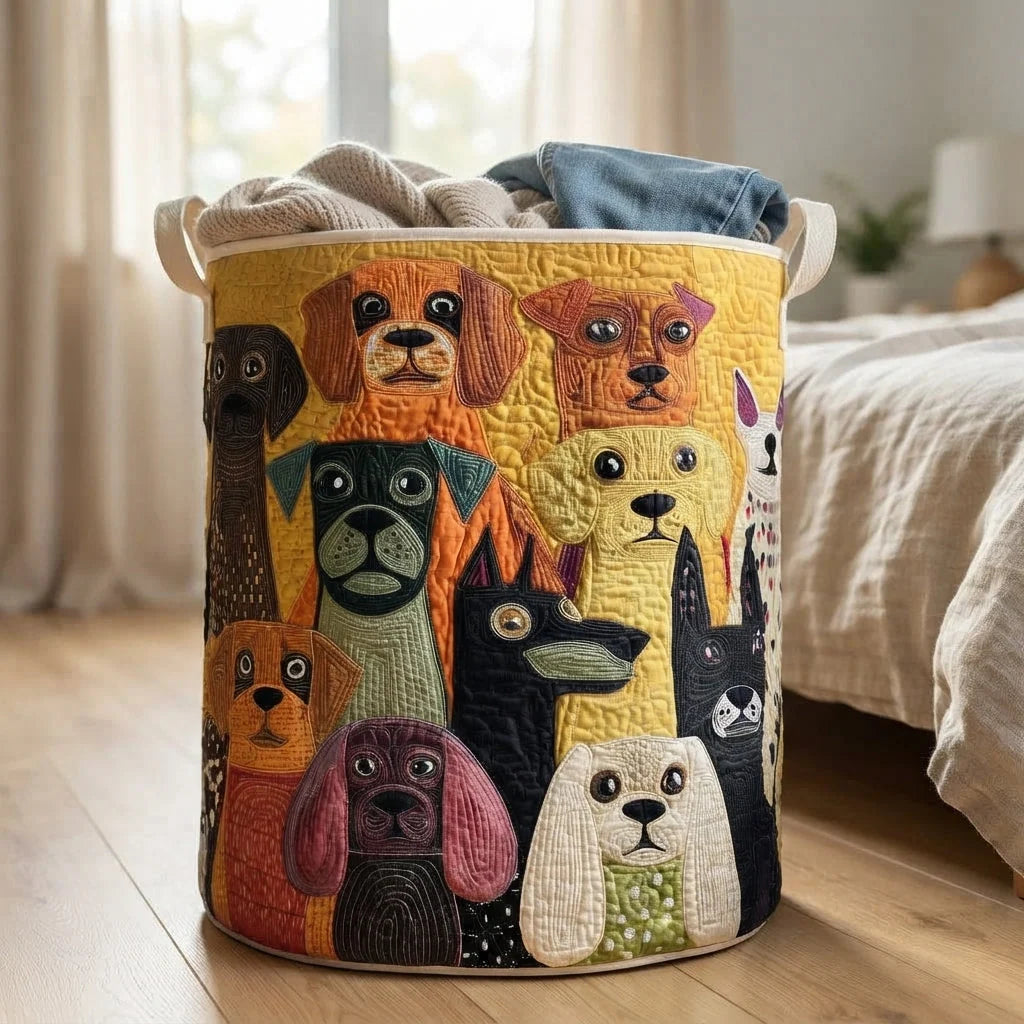 Laundry Basket Quilted Fabric Freestanding Foldable With Canvas Handles