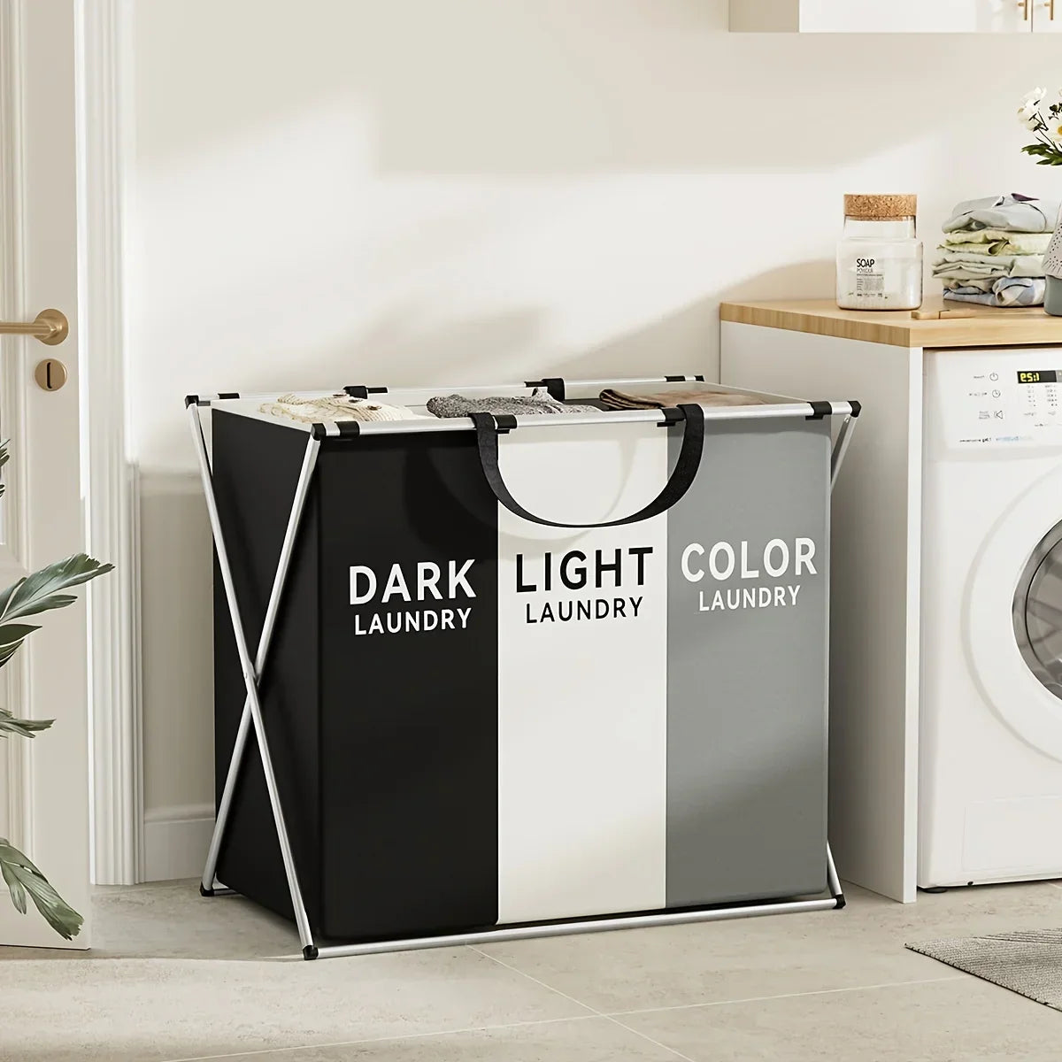 Laundry Hamper Multi-Section Lift-Out Bags & Fold-Flat Frame