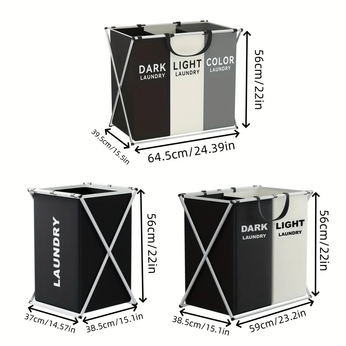 Laundry Hamper Multi-Section Lift-Out Bags & Fold-Flat Frame