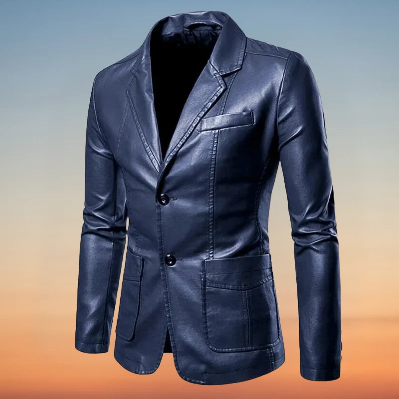 Leather Blazer Jacket Tailored Fit Wind-Resistant