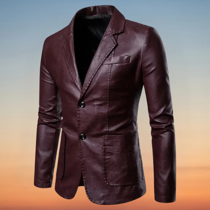 Leather Blazer Jacket Tailored Fit Wind-Resistant