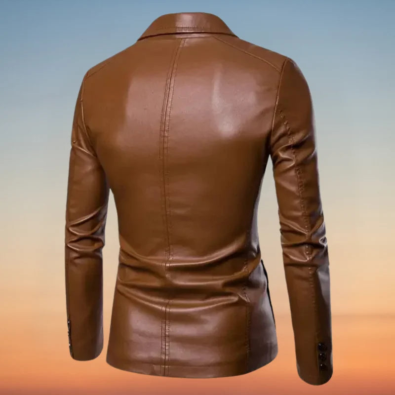 Leather Blazer Jacket Tailored Fit Wind-Resistant