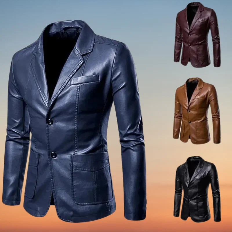 Leather Blazer Jacket Tailored Fit Wind-Resistant