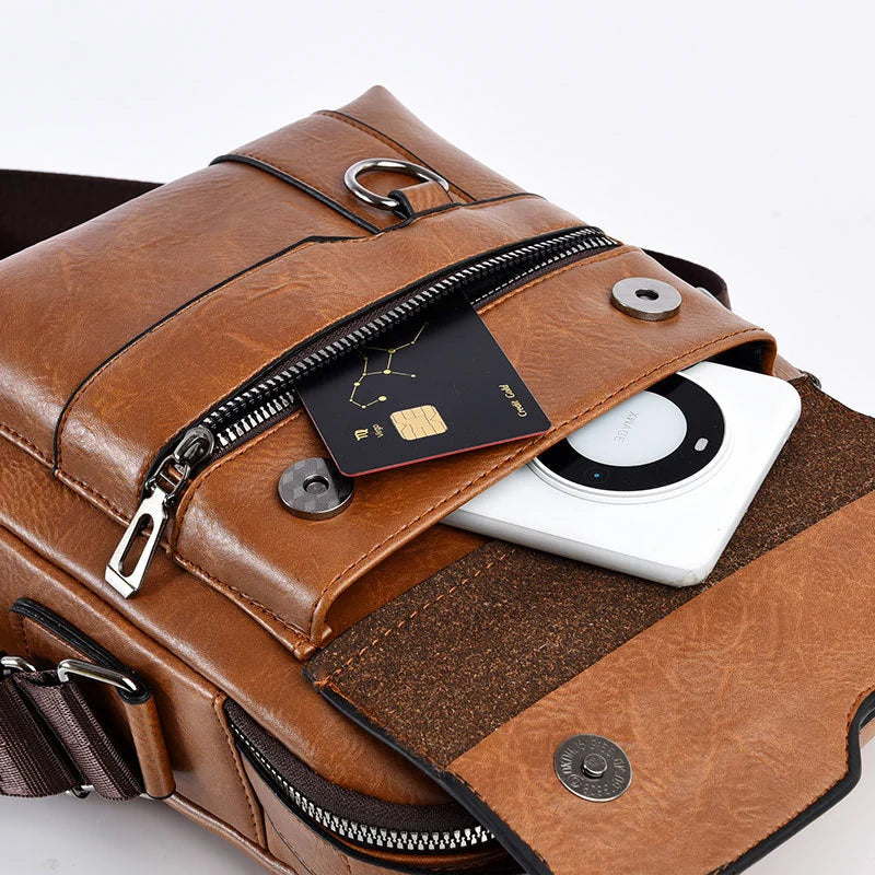 Leather Crossbody Messenger Bag Adjustable Strap Multiple Compartments