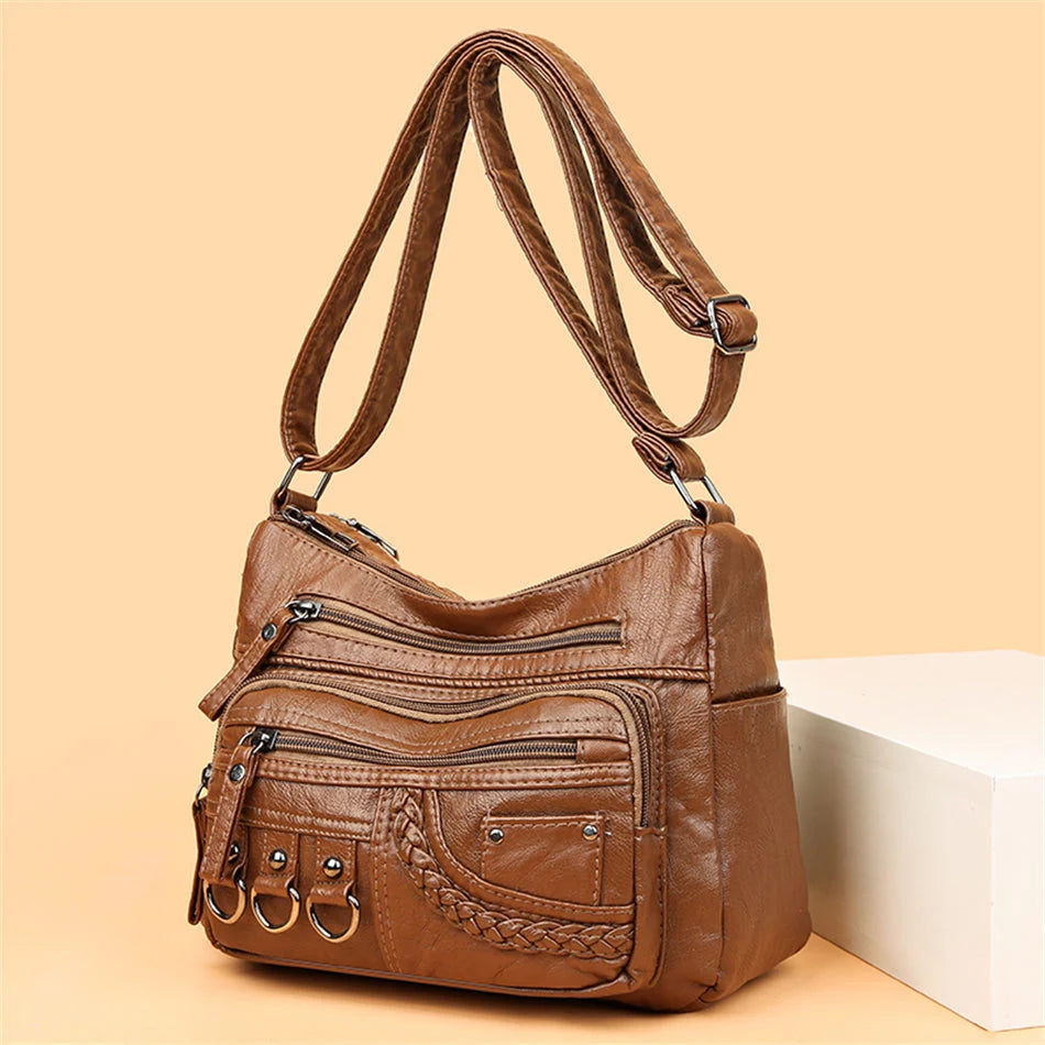 Leather Handbag Spacious Interior With Pockets, Hand & Shoulder Carry