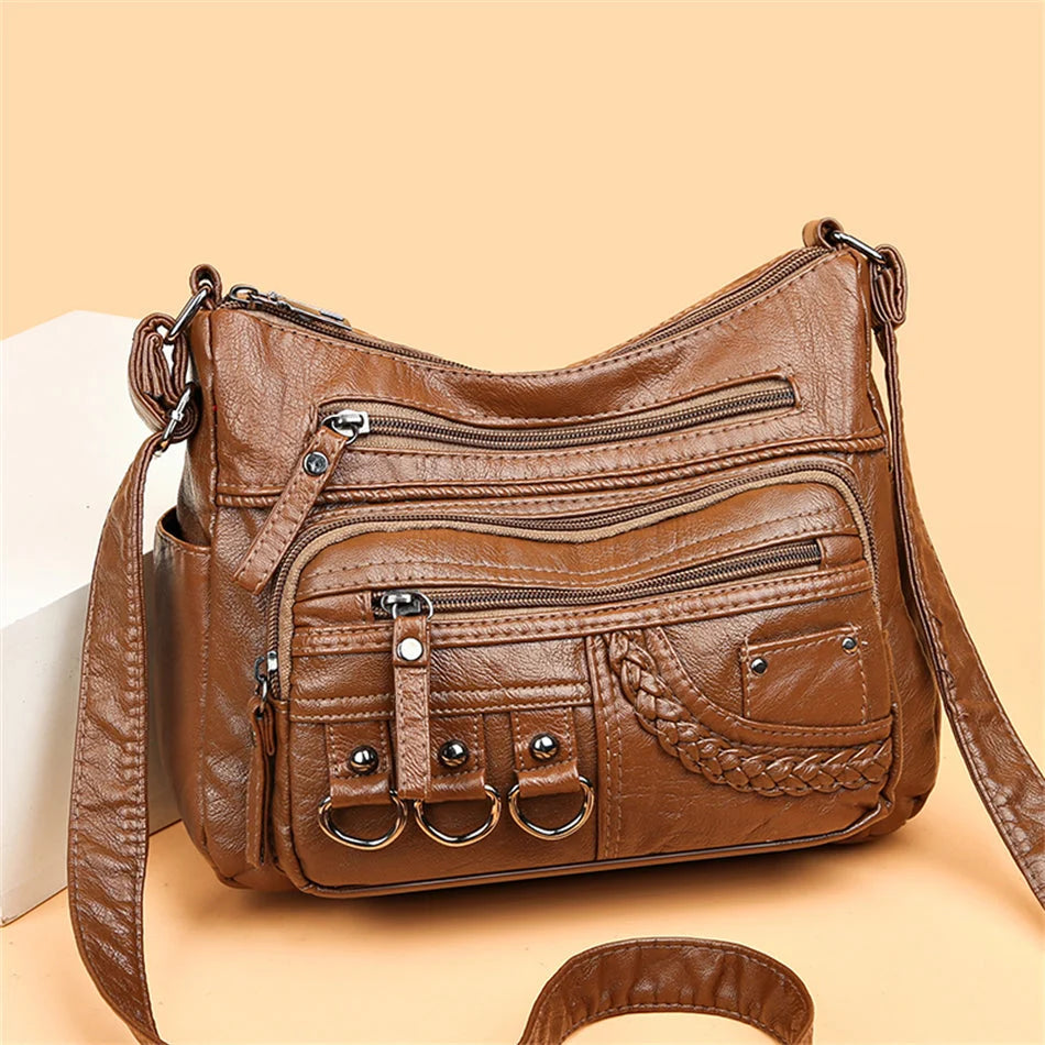 Leather Handbag Spacious Interior With Pockets, Hand & Shoulder Carry