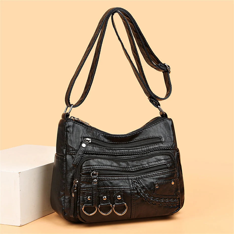 Leather Handbag Spacious Interior With Pockets, Hand & Shoulder Carry