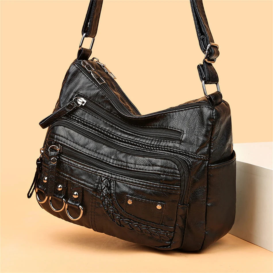 Leather Handbag Spacious Interior With Pockets, Hand & Shoulder Carry