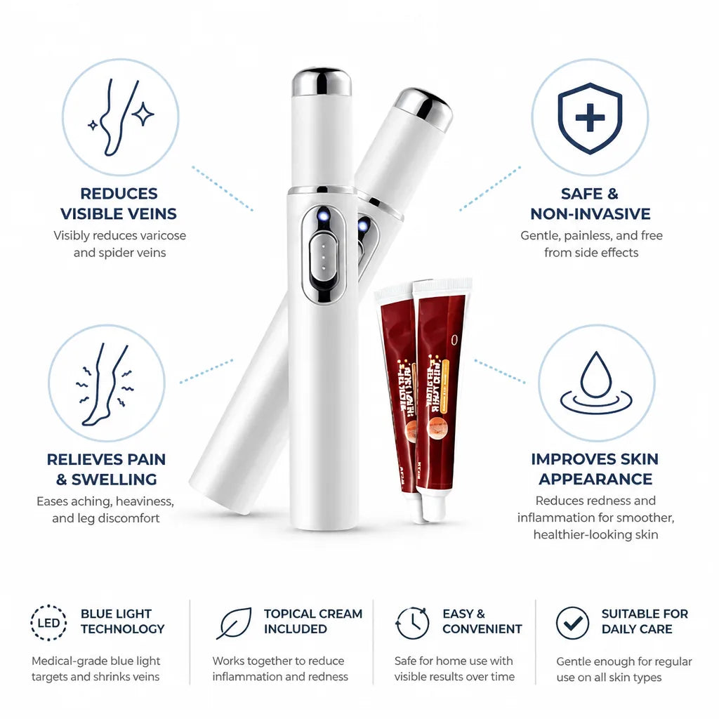 Leg Vein Treatment Kit Medical-Grade Blue Light & Cream