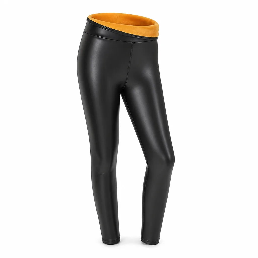 Leggings High-Waist Faux Leather Cashmere Lined