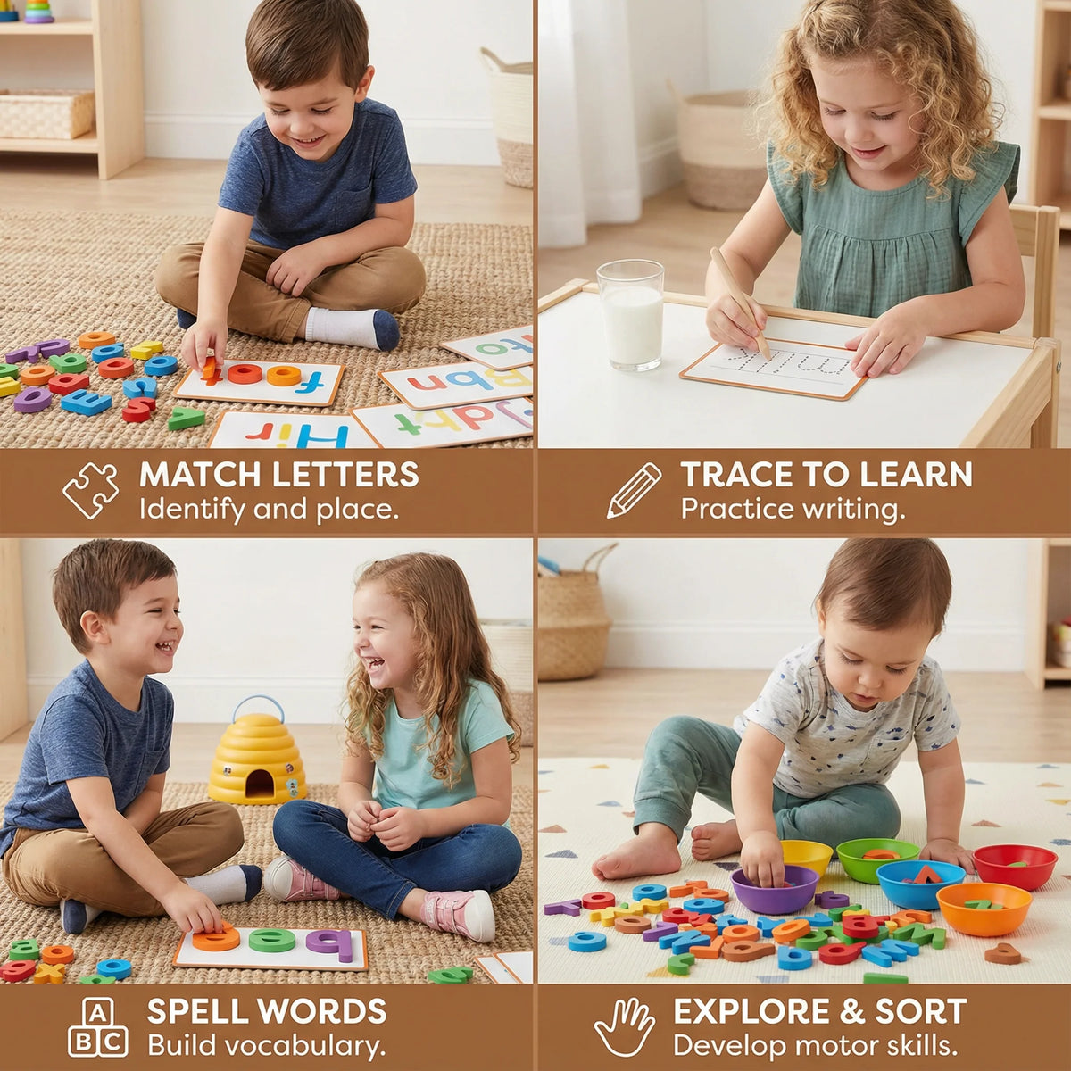 Letter Matching Game Montessori Screen-Free Picture Cards & Letters