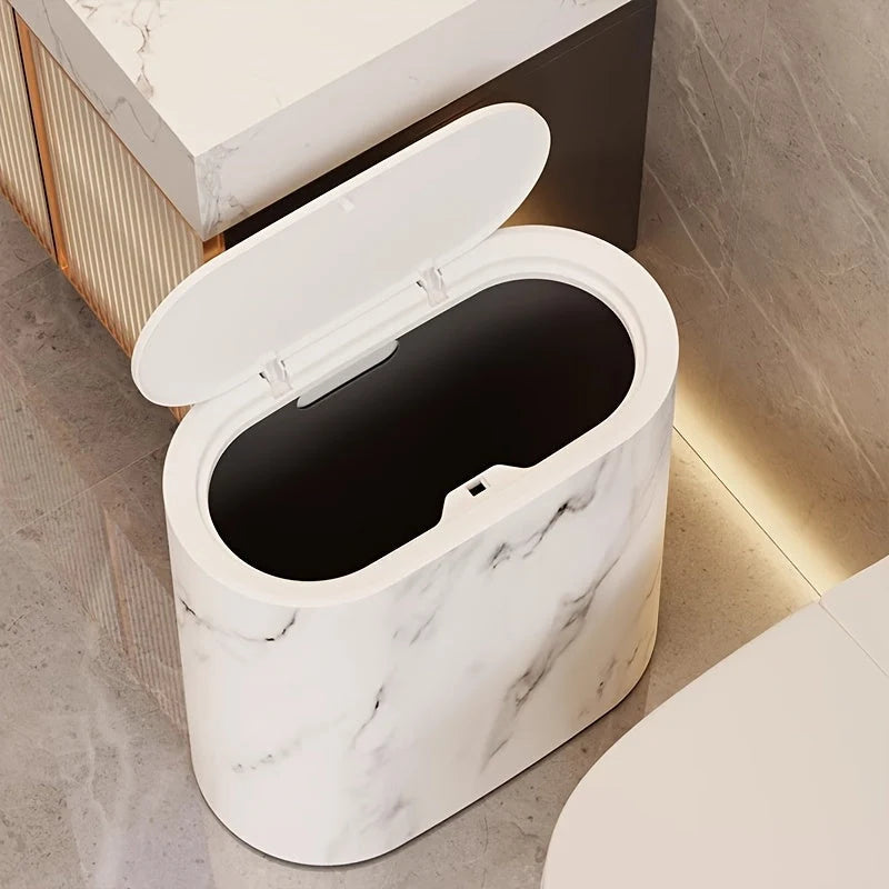 Lidded Bathroom Bin Marble-Effect Flush-Fitting Lid