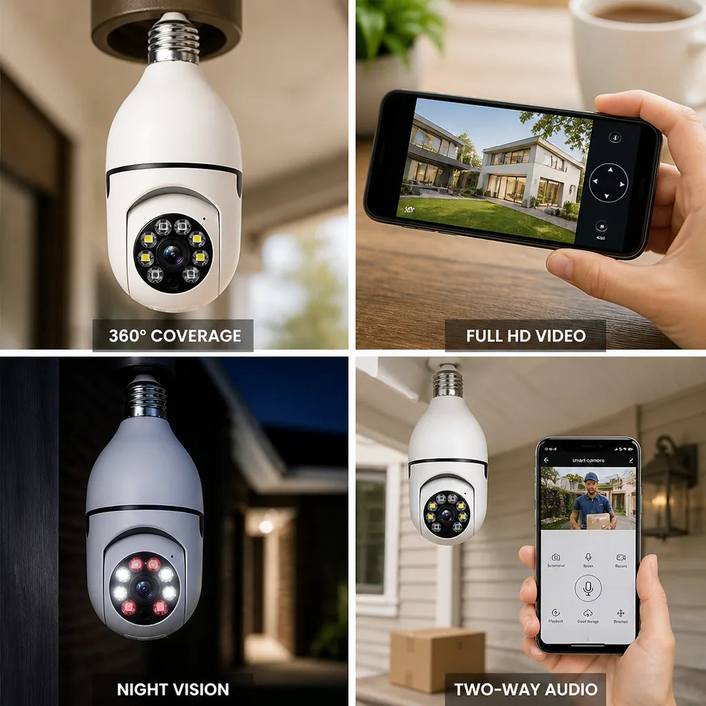 Light Bulb Security Camera 360° Panoramic Full HD Night Vision