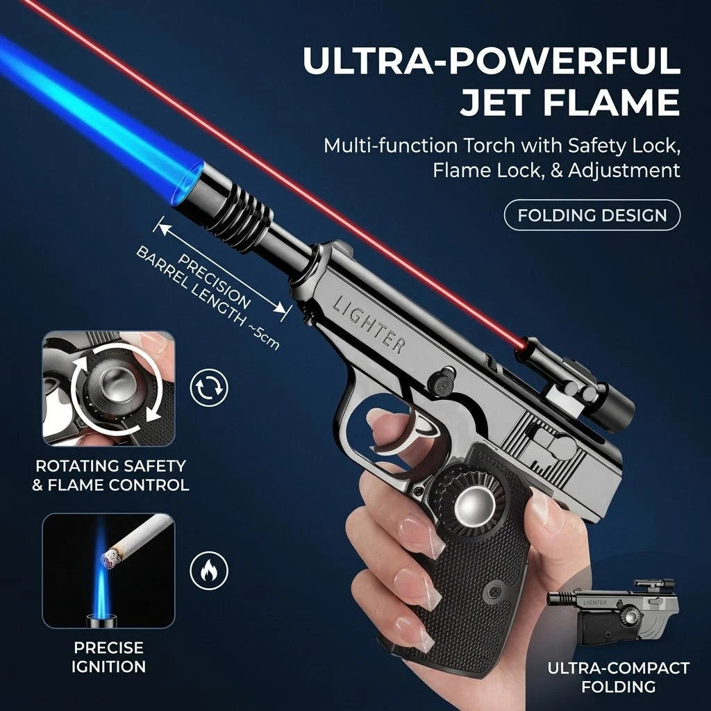 Lighter Gun-Shaped Windproof Blue Jet Flame Refillable