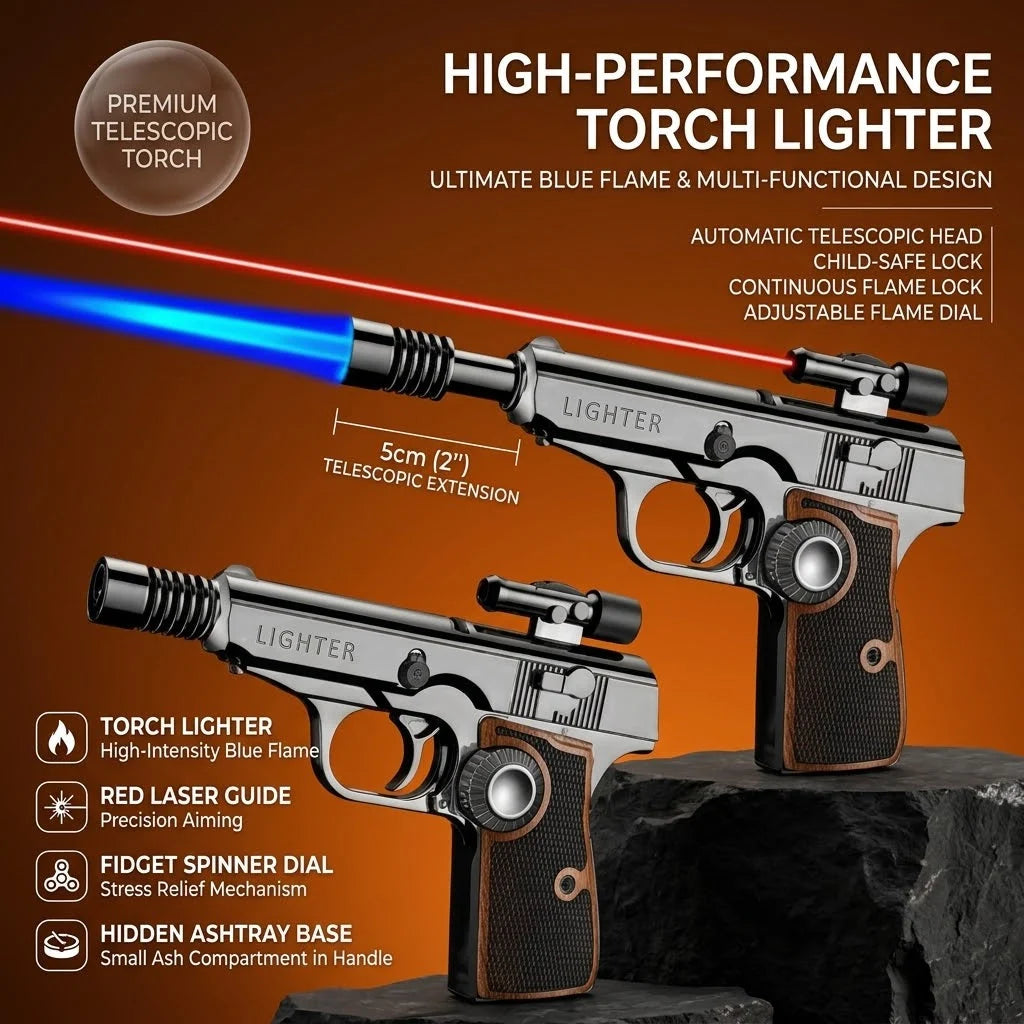 Lighter Gun-Shaped Windproof Blue Jet Flame Refillable