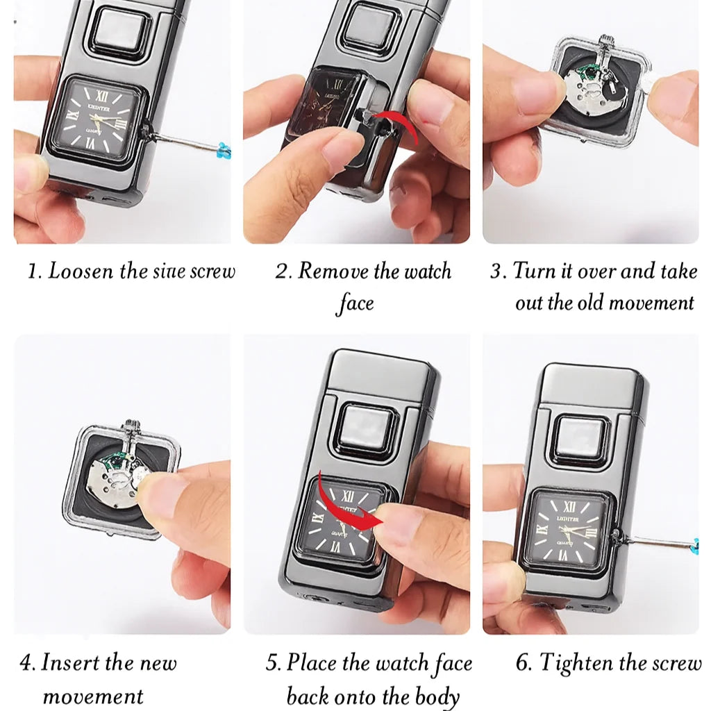 Lighter Refillable Butane Dual-Flame Built-In Analog Clock