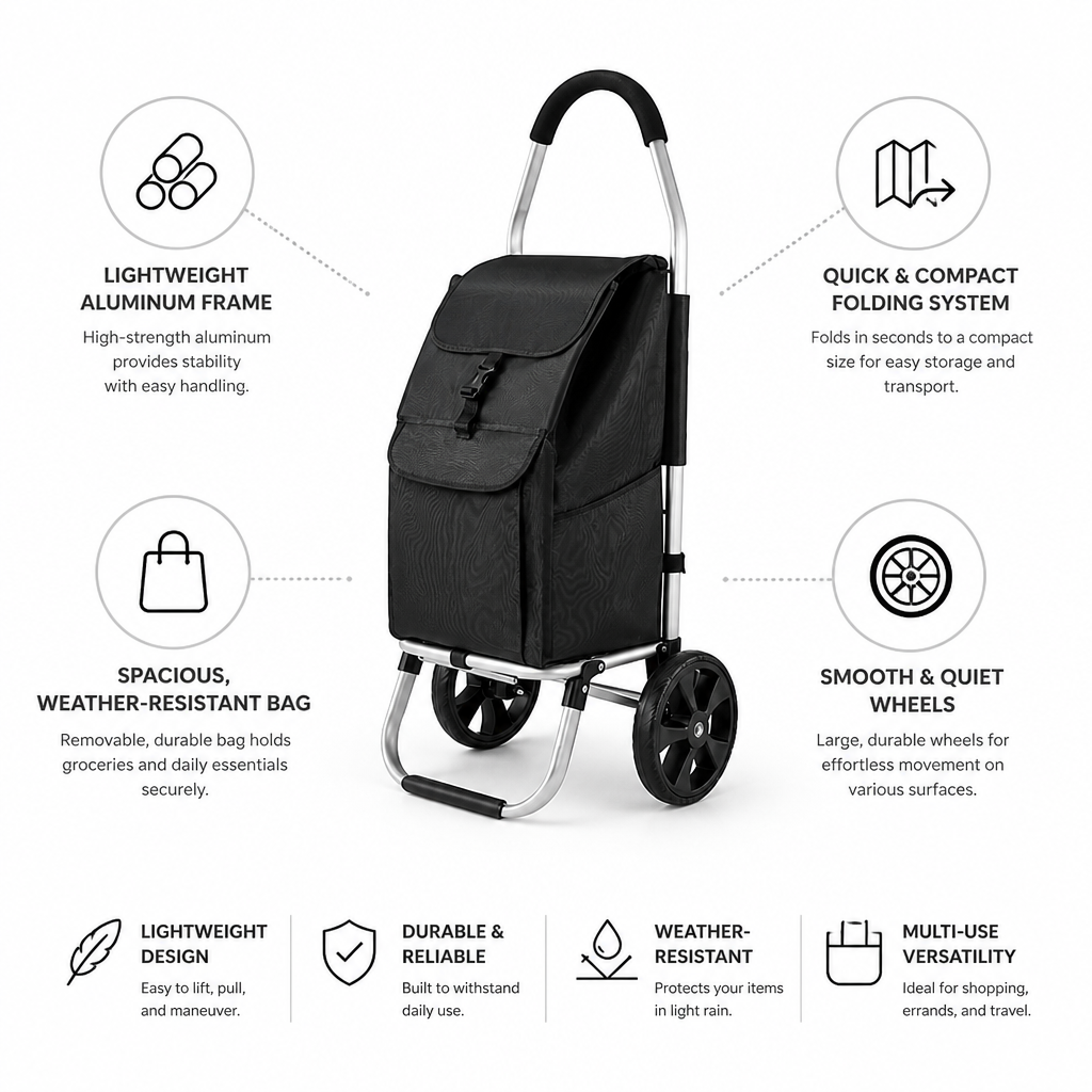 Lightweight Aluminum Foldable Shopping Trolley