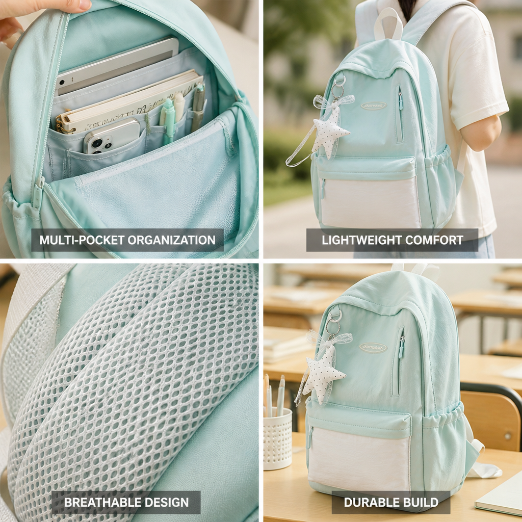 Lightweight Breathable Multi-Pocket School Backpack