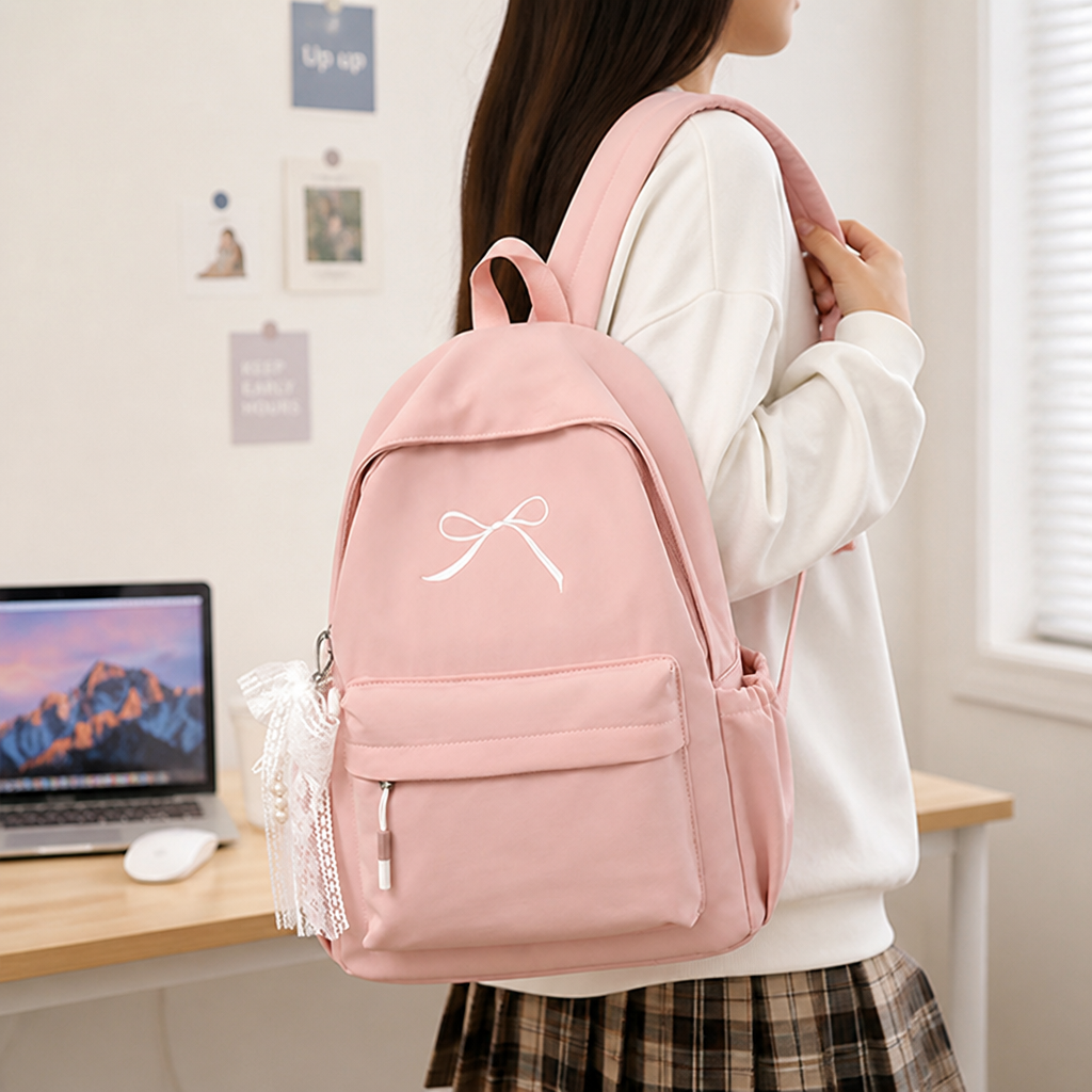 Lightweight & Durable Bow-Embellished Backpack (Laptop-Friendly)