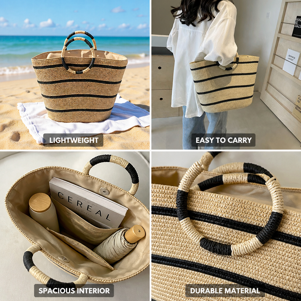 Lightweight & Durable Round Handle Beach Tote