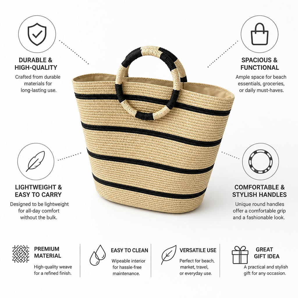 Lightweight & Durable Round Handle Beach Tote