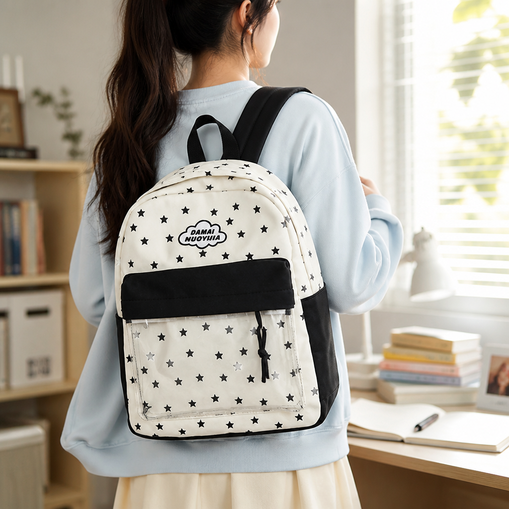 Lightweight Durable Star-Print School Backpack