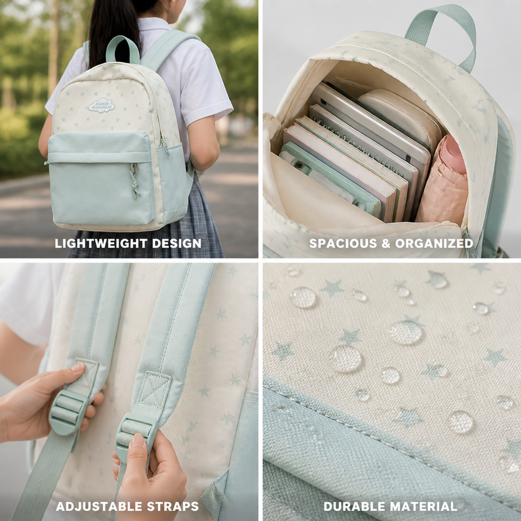 Lightweight Durable Star-Print School Backpack