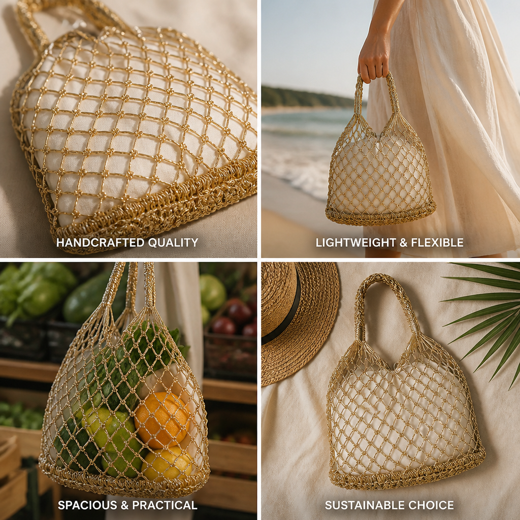 Lightweight Handcrafted Sustainable Mesh Tote Bag