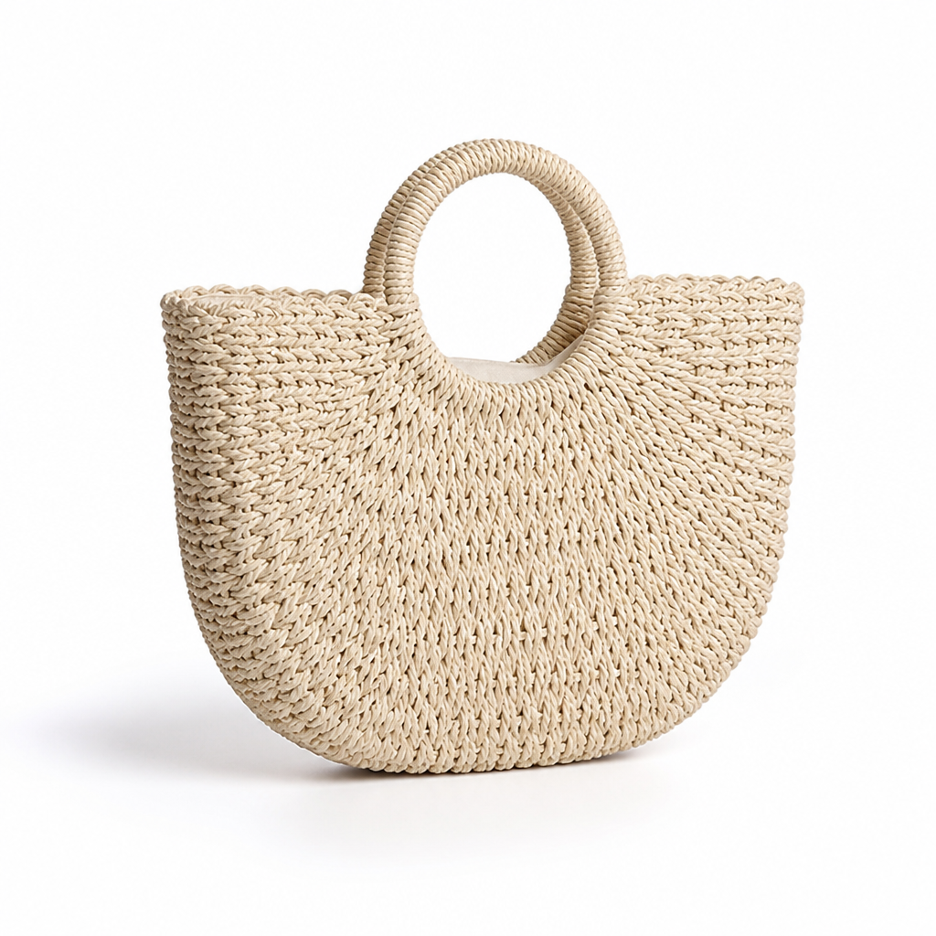 Lightweight Handwoven Straw Tote (Round Handles)