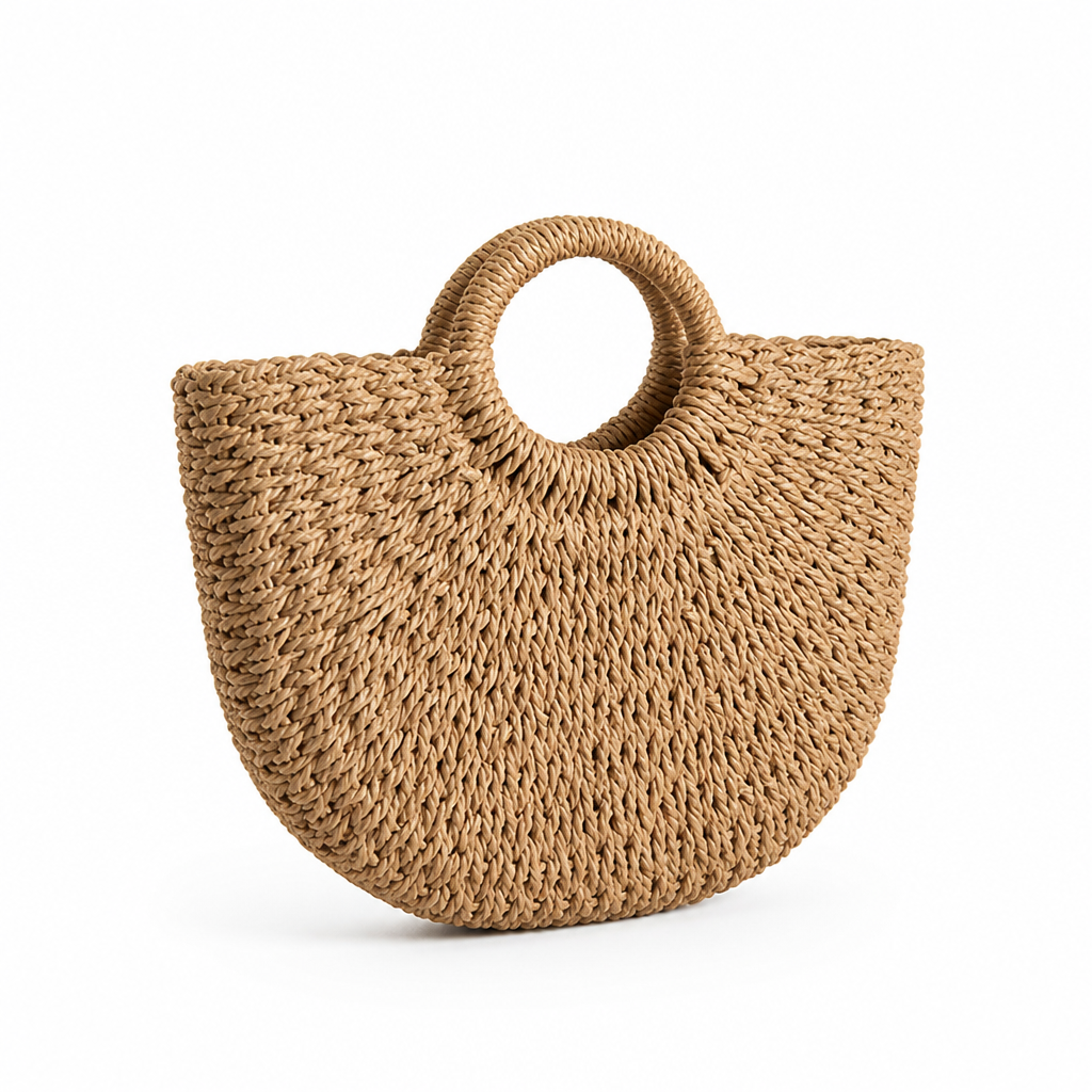 Lightweight Handwoven Straw Tote (Round Handles)
