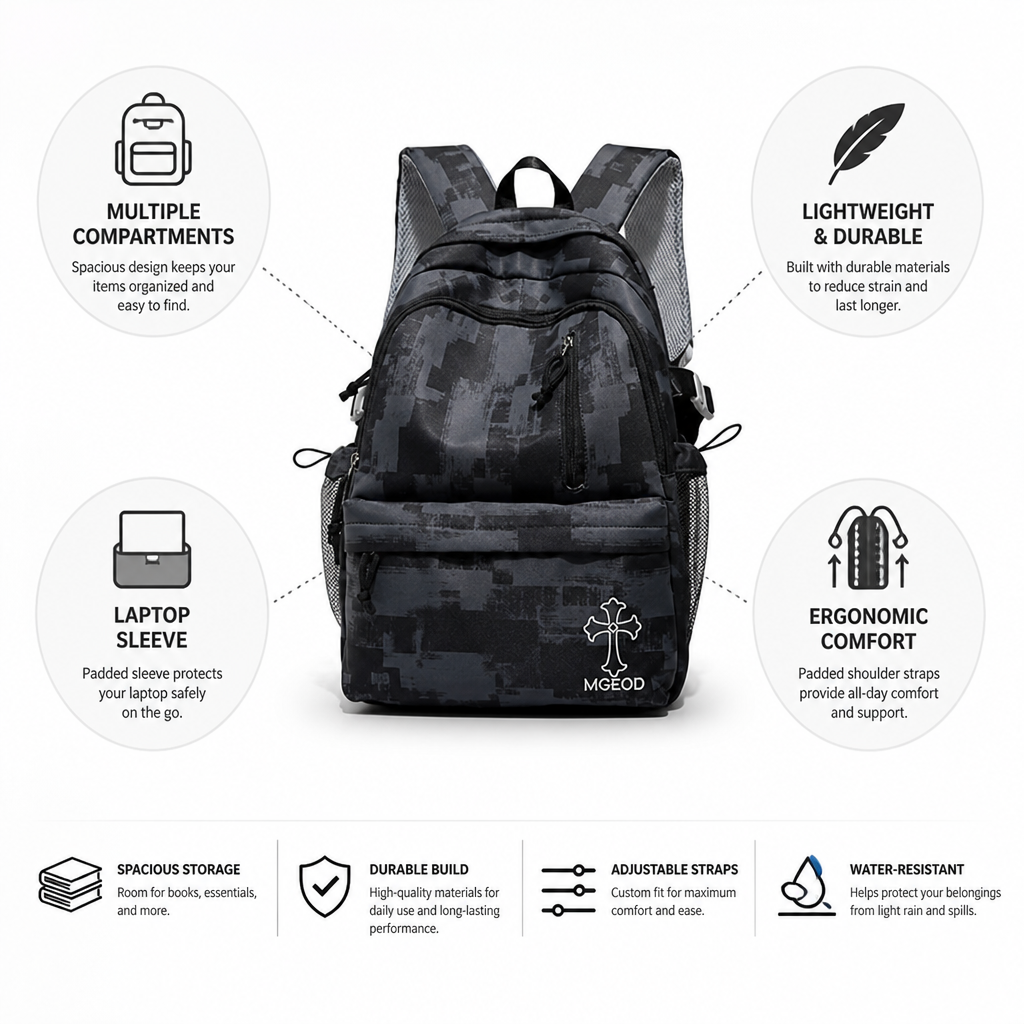 Lightweight Multi-Compartment School Backpack (Laptop Sleeve)
