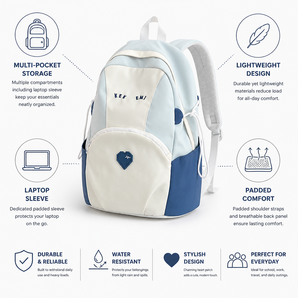 Lightweight Multi-Pocket Backpack (Laptop Sleeve & Padded Straps)