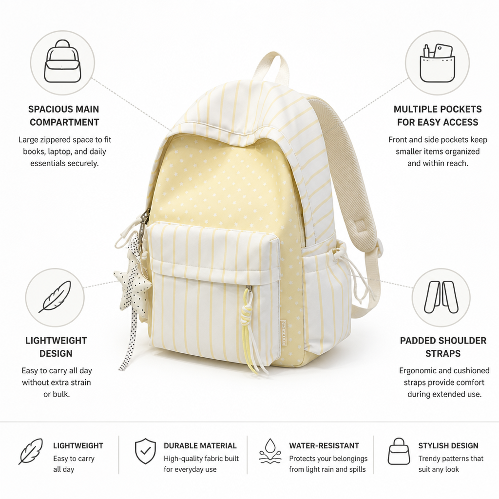 Lightweight Padded Straps & Multiple Pockets School Backpack