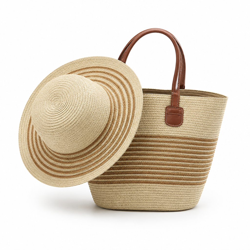 Lightweight Raffia UV-Protective Beach Bag & Sun Hat Set