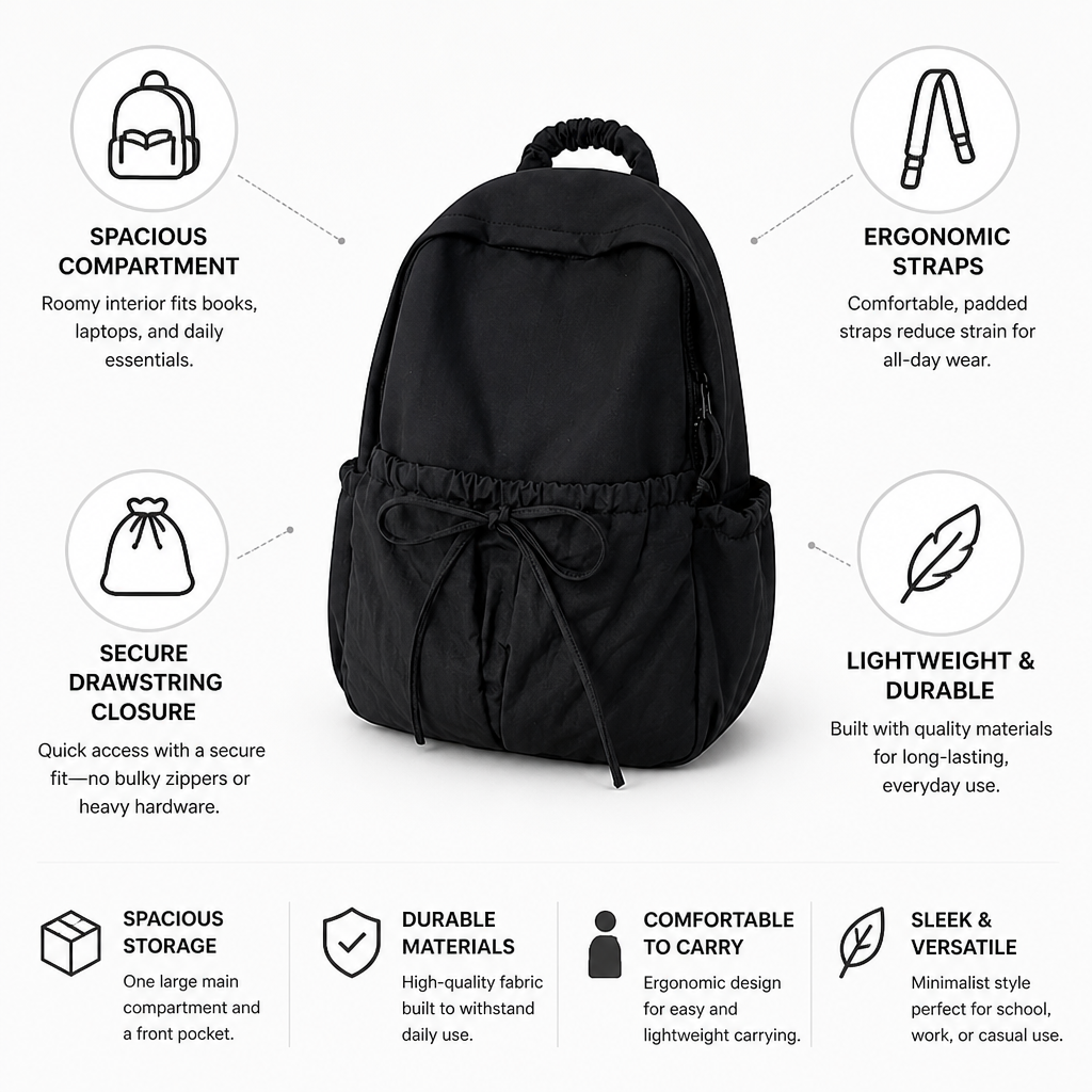 Lightweight Spacious Drawstring School Backpack