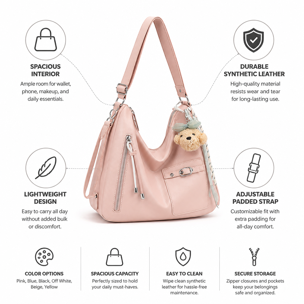 Lightweight Synthetic Leather Sling Bag (Adjustable Padded Strap)