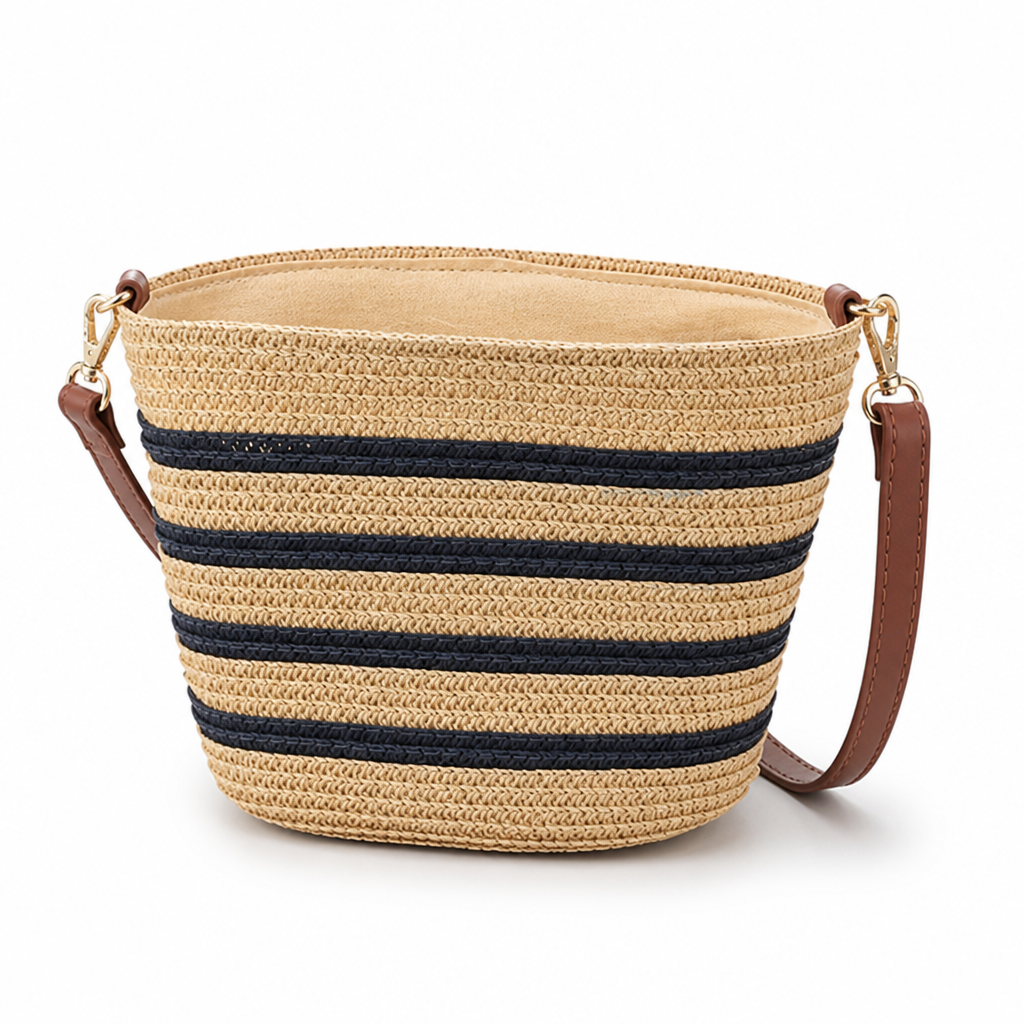 Lightweight Synthetic Straw Beach Bag With Adjustable Strap