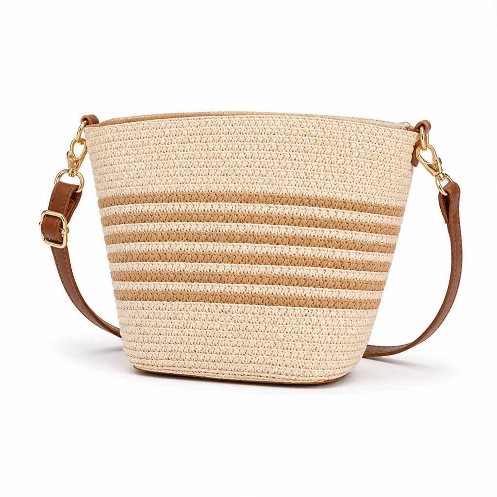 Lightweight Synthetic Straw Beach Bag With Adjustable Strap
