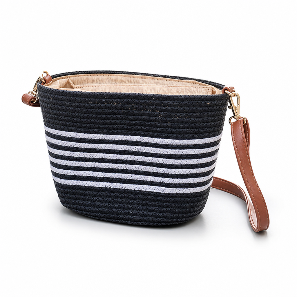 Lightweight Synthetic Straw Beach Bag With Adjustable Strap
