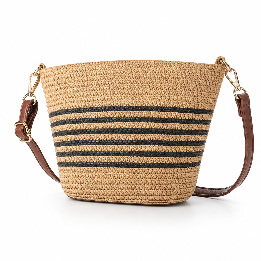 Lightweight Synthetic Straw Beach Bag With Adjustable Strap