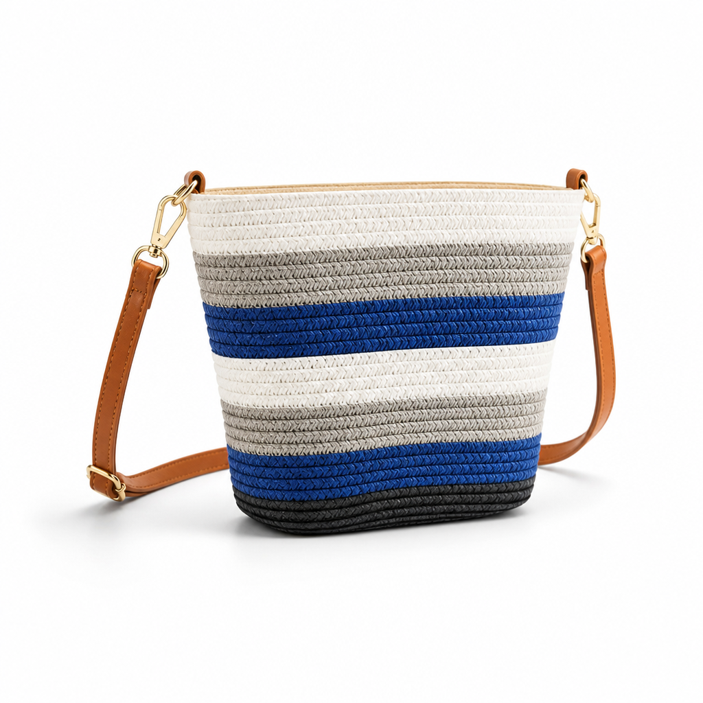 Lightweight Synthetic Straw Beach Bag With Adjustable Strap